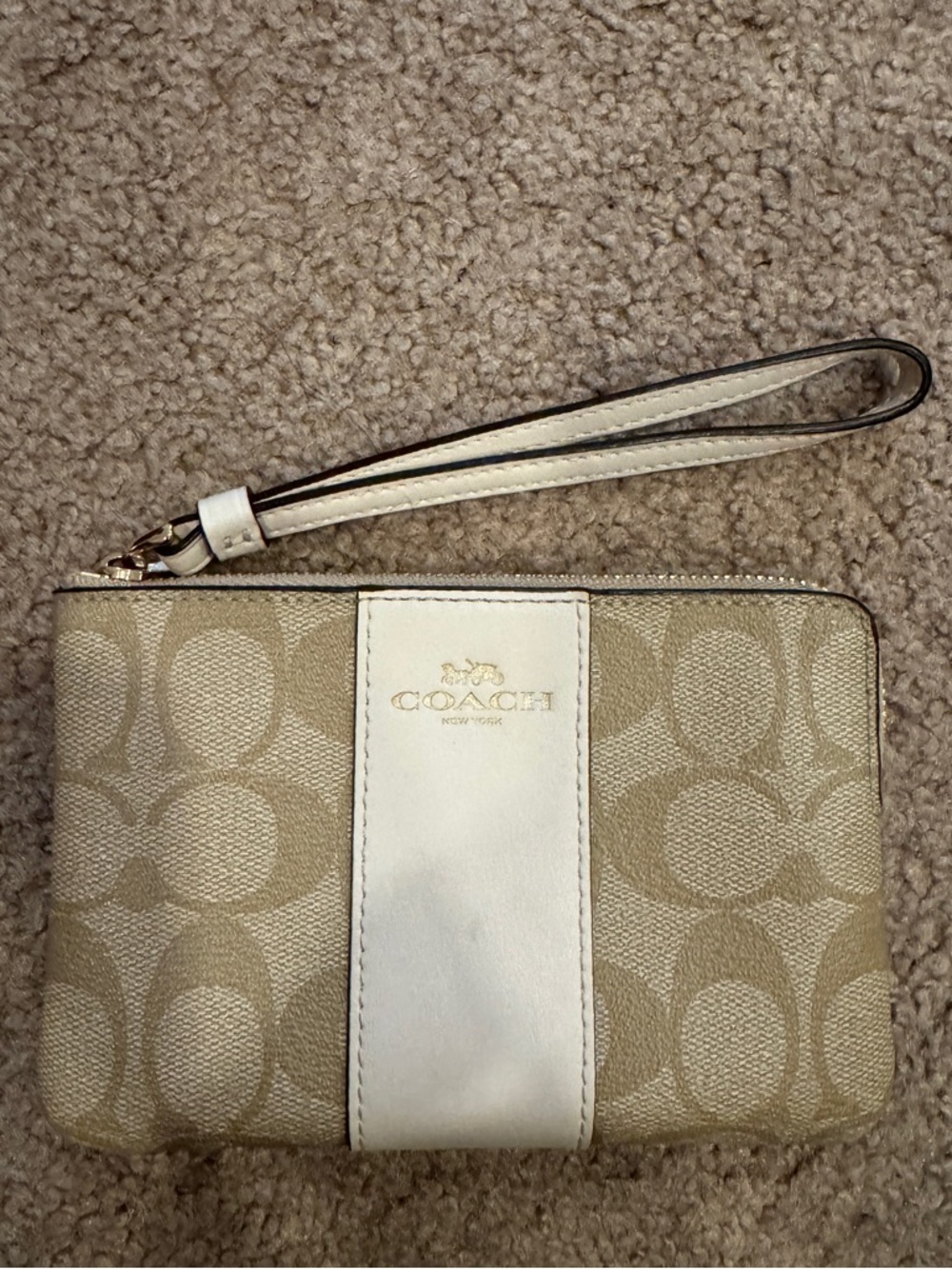 Coach Neutral Logo Wristlet in Beige and Cream